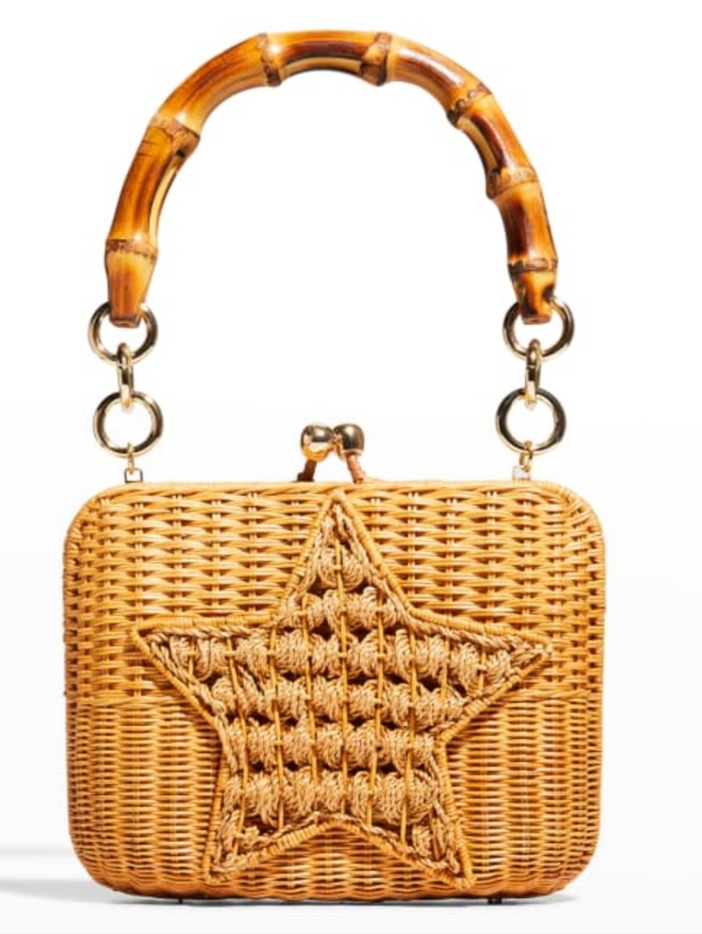 NEW SERPUI GIULIA LIGHT HONEY WICKER STAR BAG